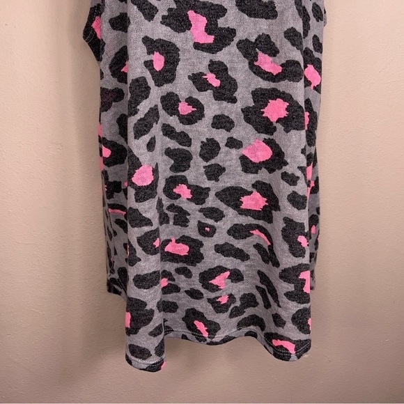 MEDIUM FANTASTIC FAWN TANK GREY PINK KNIT ANIMAL LEOPARD PRINT STRETCH - Picture 8 of 11